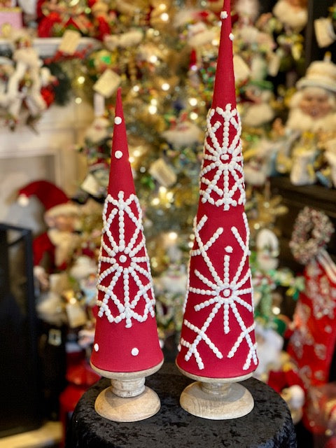 RED SNOWFLAKE TREE WITH WOOD BASE 25 INCH 4319301