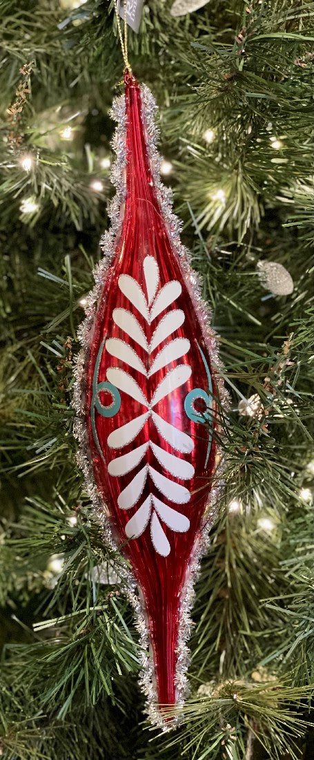 RED RETRO LONG TEARDROP ORNAMENT 4220030