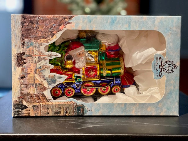HURAS FAMILY GLASS ORNAMENTS - TRAIN WITH SANTA & SNOWMAN S283