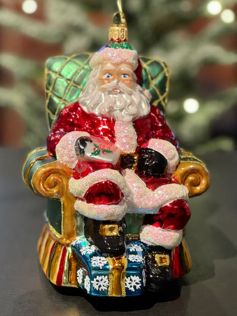 HURAS FAMILY GLASS ORNAMENTS - SANTA IN ARMCHAIR S432