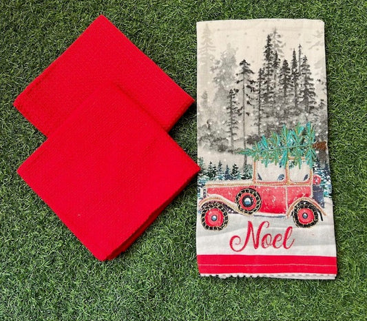 CHRISTMAS TEA TOWELS PACK OF 3 - NOEL TRUCK