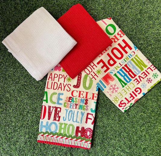 CHRISTMAS TEA TOWELS PACK OF 3 - CHRISTMAS WORDS