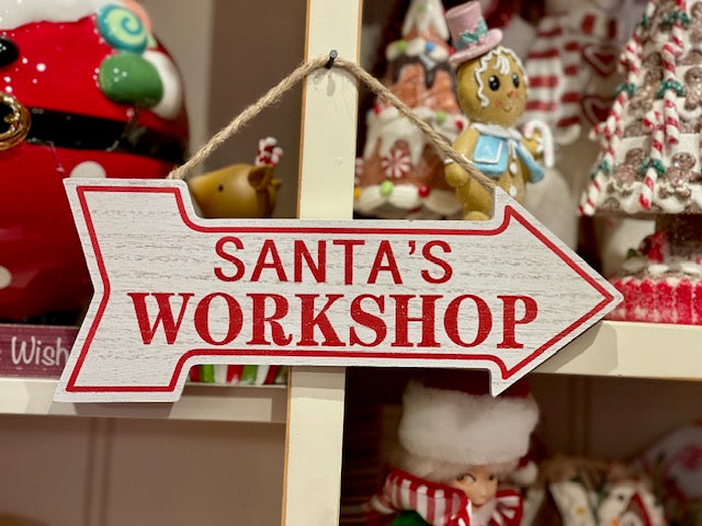 WHITE SANTA'S WORKSHOP HANGING SIGN X2525