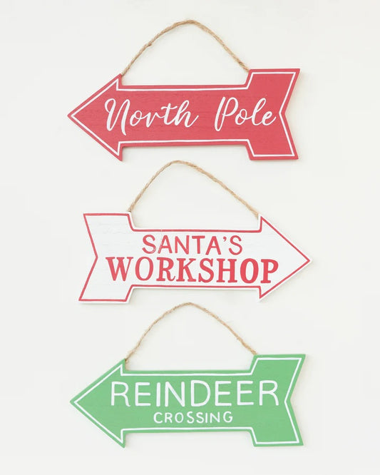 WHITE SANTA'S WORKSHOP HANGING SIGN X2525