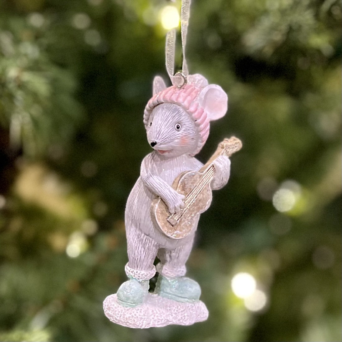 PASTEL MOUSE PLAYING GUITAR HANGING ORNAMENT XMIC05