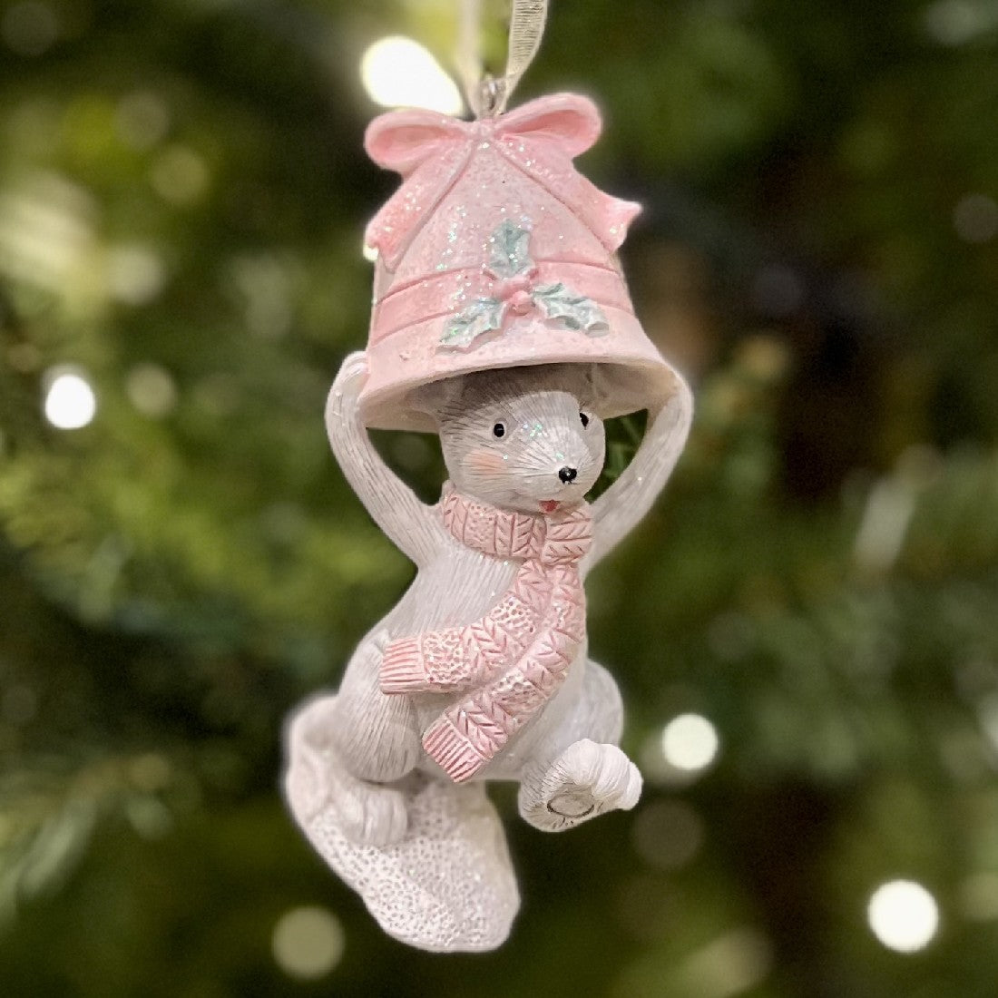 PASTEL MOUSE WITH BELL HANGING ORNAMENT XMIC05