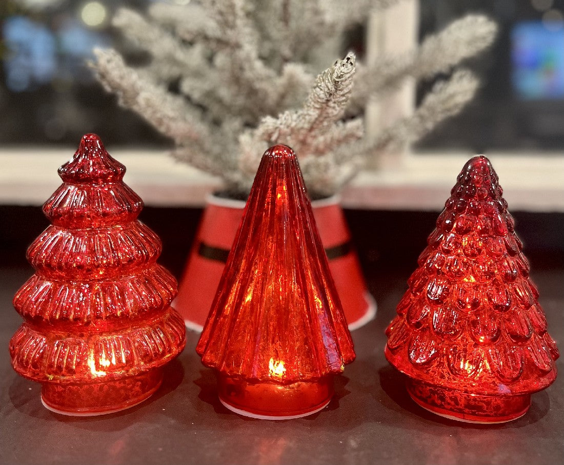 VINTAGE RED RIBBED GLASS LIGHT UP TREE 4220918