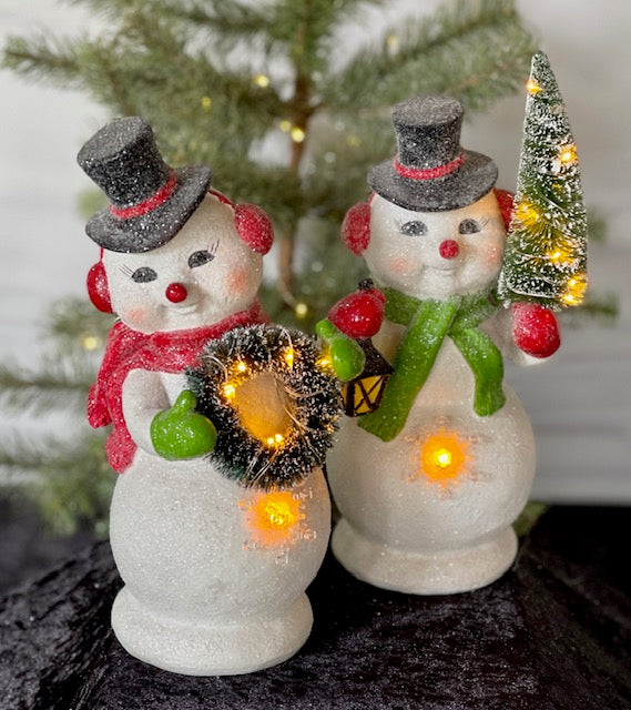 RETRO FROSTED SNOWMAN WITH LED WREATH XPG38