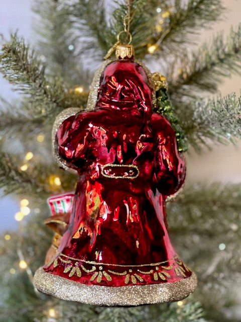 HURAS FAMILY GLASS ORNAMENTS - SANTA WITH CHRISTMAS TREE & SACK S494