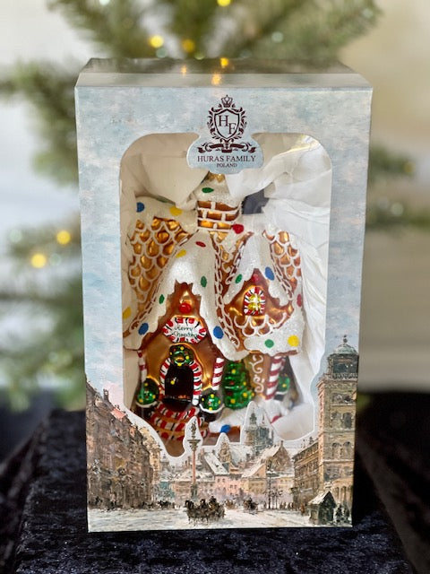 HURAS FAMILY GLASS ORNAMENTS - MRS CLAUS GINGERBREAD BAKERY HOUSE S839
