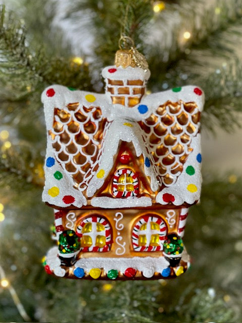 HURAS FAMILY GLASS ORNAMENTS - MRS CLAUS GINGERBREAD BAKERY HOUSE S839