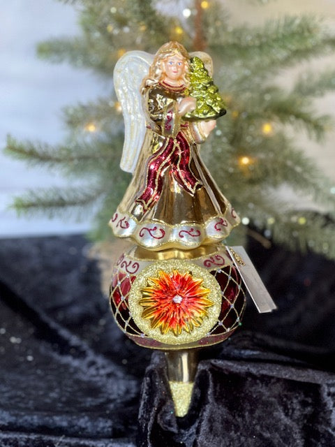 HURAS FAMILY GLASS ORNAMENTS - TREE TOPPER WITH GOLD ANGEL T17