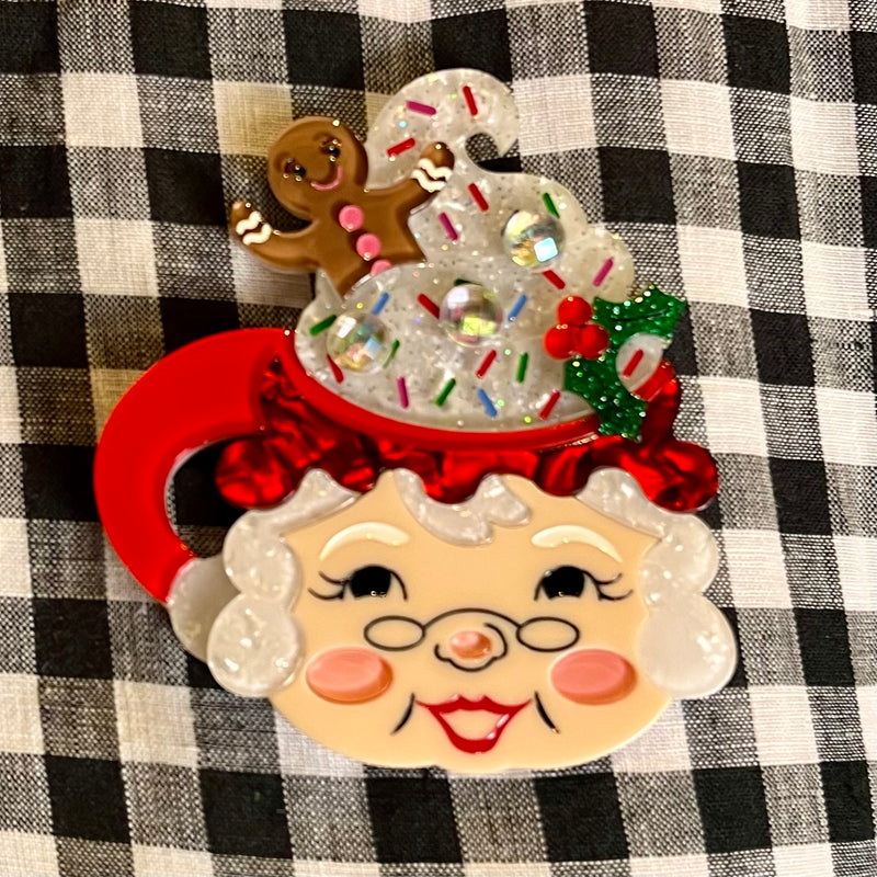 SOME LIKE IT HOT MRS CLAUS KITSCHY CHRISMTAS BROOCH BR64