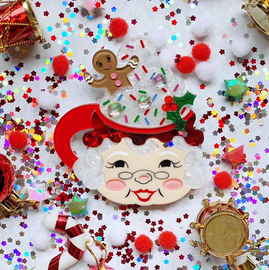 SOME LIKE IT HOT MRS CLAUS KITSCHY CHRISMTAS BROOCH