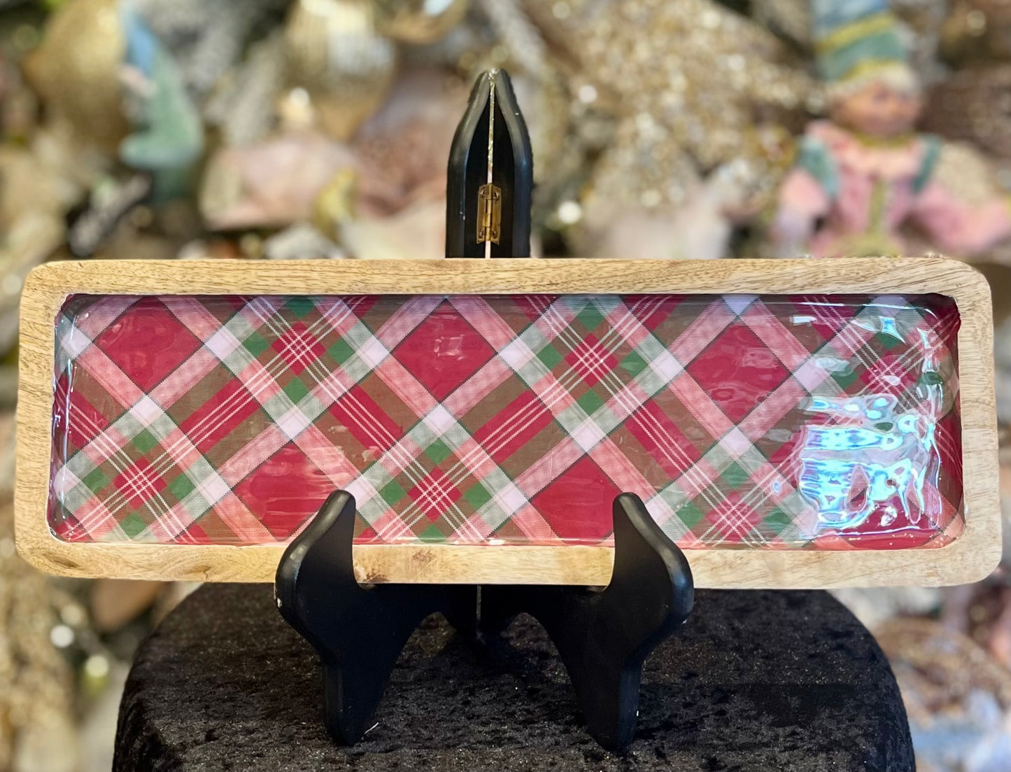 SMALL RED PLAID WOODEN TRAY NT-CE-02