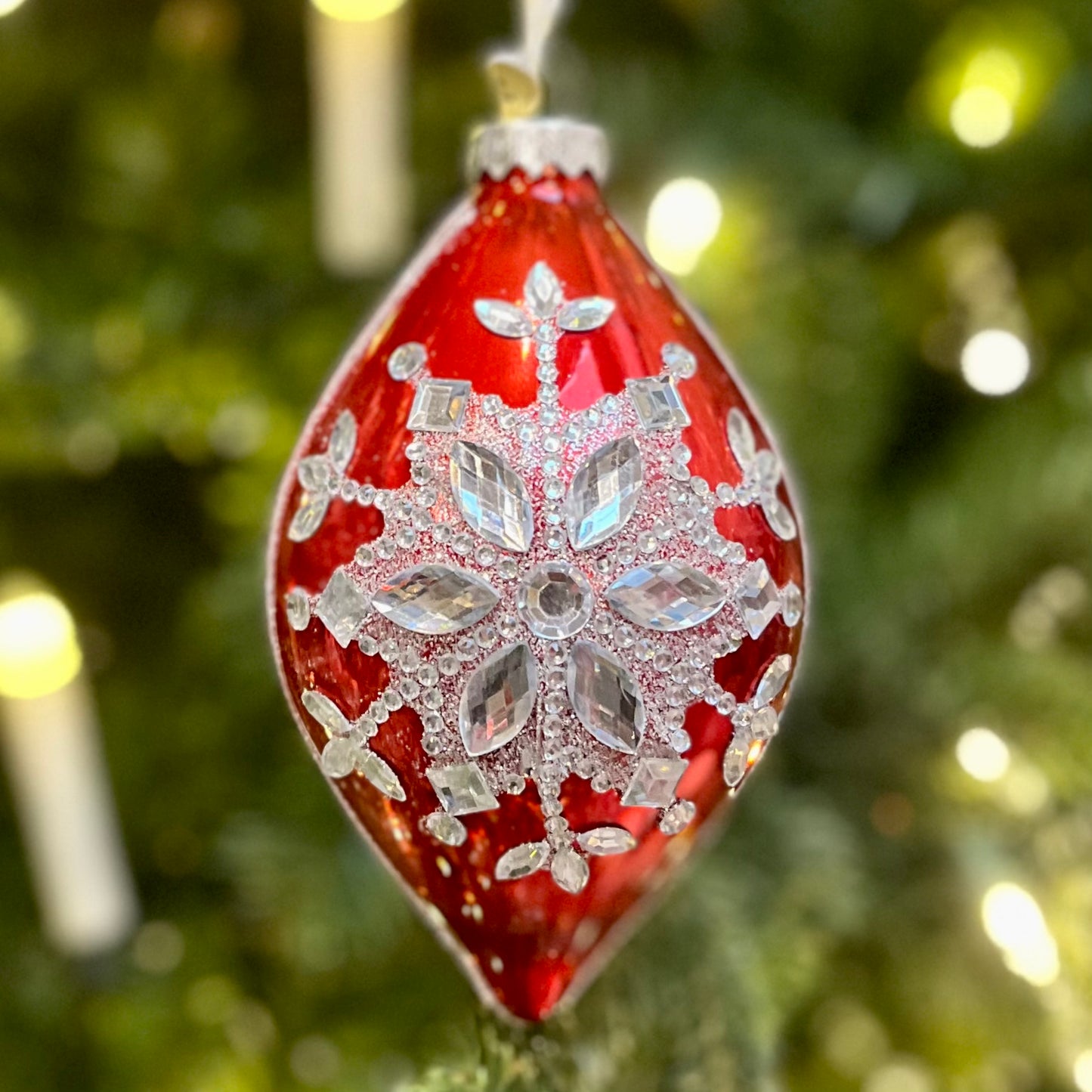 RED JEWELLED TEARDROP GLASS ORNAMENT 4324540