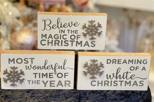 DREAMING OF A WHITE CHRISTMAS SNOWFLAKE BLOCK SIGN 35209