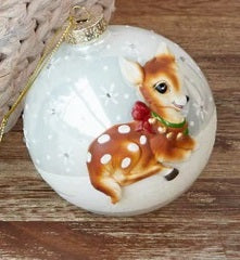 RETRO REINDEER WHITE 3D GLASS ROUND ORNAMENT X2820