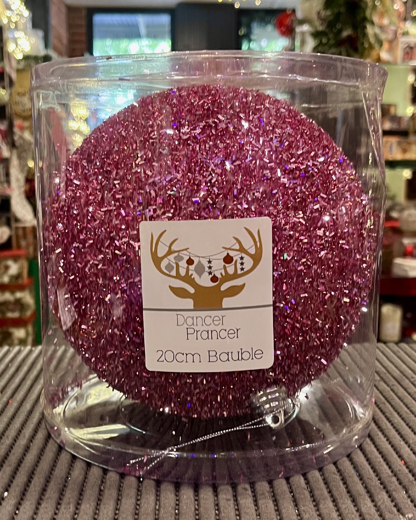 20CM SHATTERPROOF MAGENTA TINSEL ORNAMENT X368633