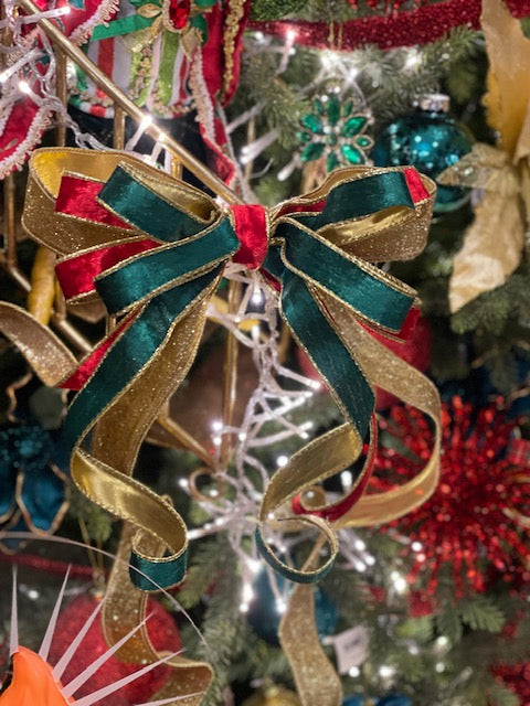 DECK THE HALLS GOLD, RED, GREEN HAND MADE BOW