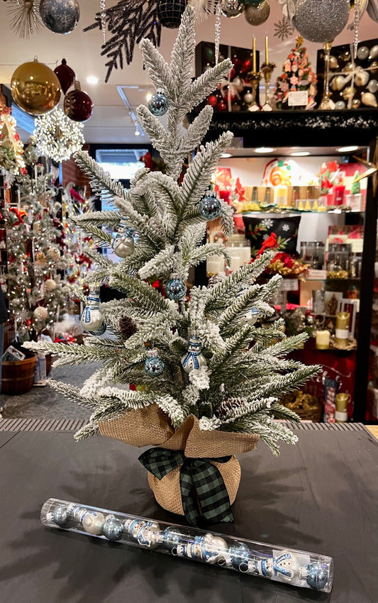 PACK OF 9 MINI SNOWMAN & BLUE BALL GLASS ORNAMENTS 50518