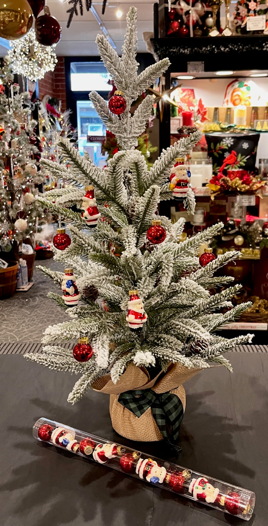 PACK OF 9 MINI SANTA & RED BALL GLASS ORNAMENTS 50518