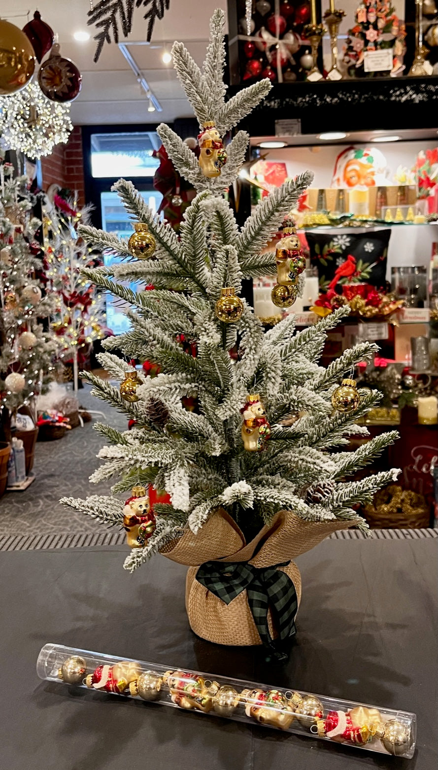 PACK OF 9 MINI TEDDY & GOLD BALL GLASS ORNAMENTS 50518