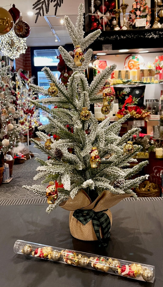 PACK OF 9 MINI TEDDY & GOLD BALL GLASS ORNAMENTS 50518