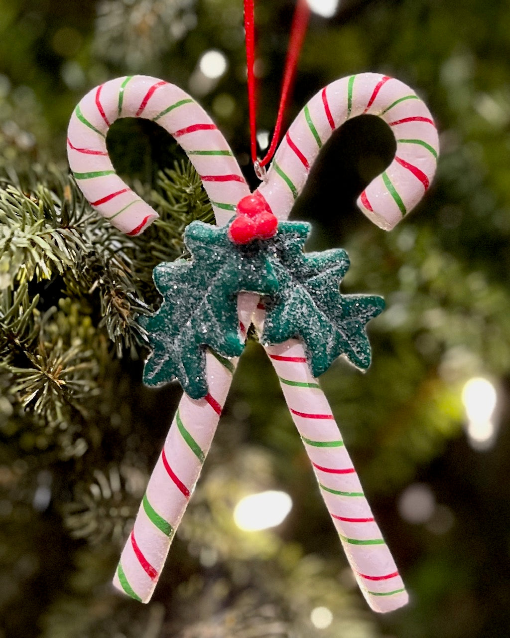 CANDY CANE & HOLLY HANGING ORNAMENT HOS-9001