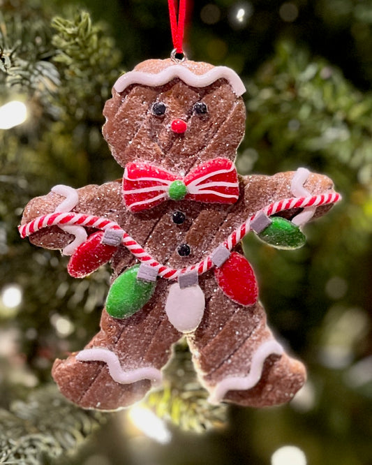 GINGERBREAD BOY WITH LIGHT GARLAND ORNAMENT HOS-9038A