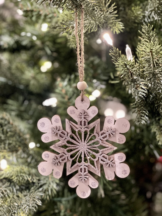 WOODEN & GLITTER SNOWFLAKE ORNAMENT 33002477WH