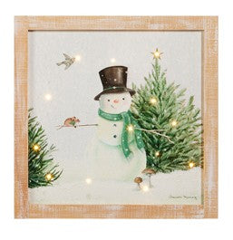 LIGHTED WOODEN SNOWMAN WITH MOUSE BOX FRAME 4516469
