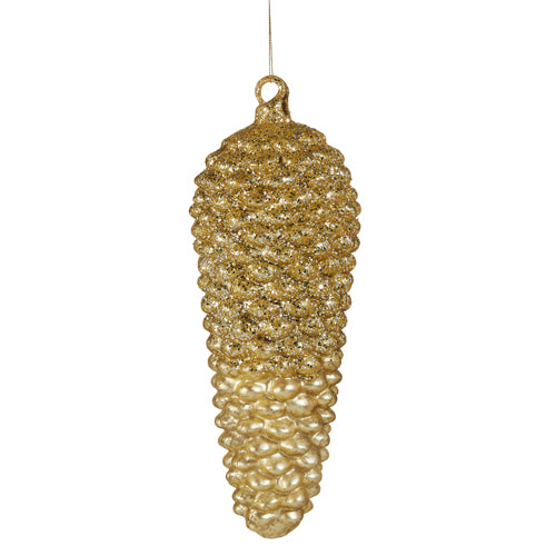 12 INCH GOLD CHAMPAGNE GLITTER GIANT PINECONE GLASS ORNAMENT 4524979
