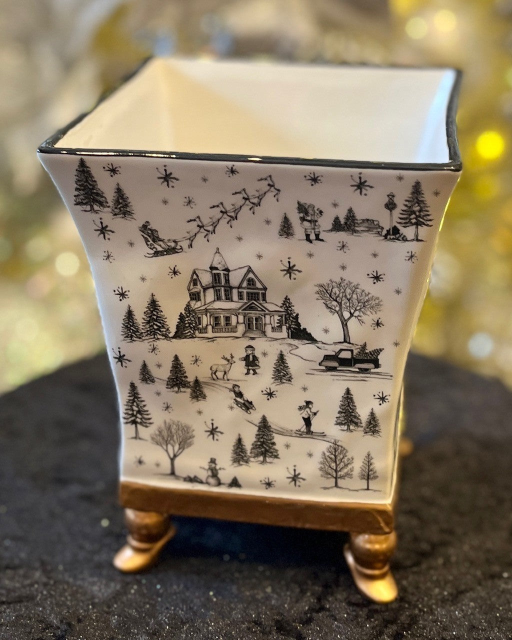 CERAMIC BLACK & WHITE TOILE PLANTER 450469