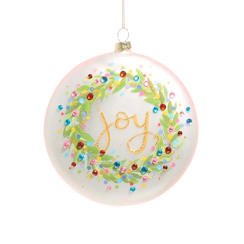 CONFETTI WREATH JOY DISC GLASS ORNAMENT 4524994