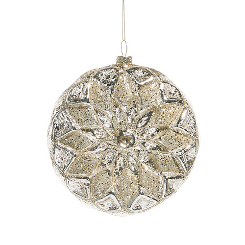 SILVER CHAMPAGNE GLITTER GLASS DISC ORNAMENT 4524991