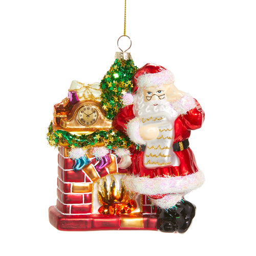 SANTA WITH FIREPLACE GLASS ORNAMENT 4524853