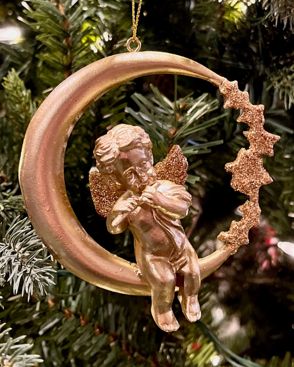 GOLD MOON CHERUB WITH FLUTE ORNAMENT XNSDCM3