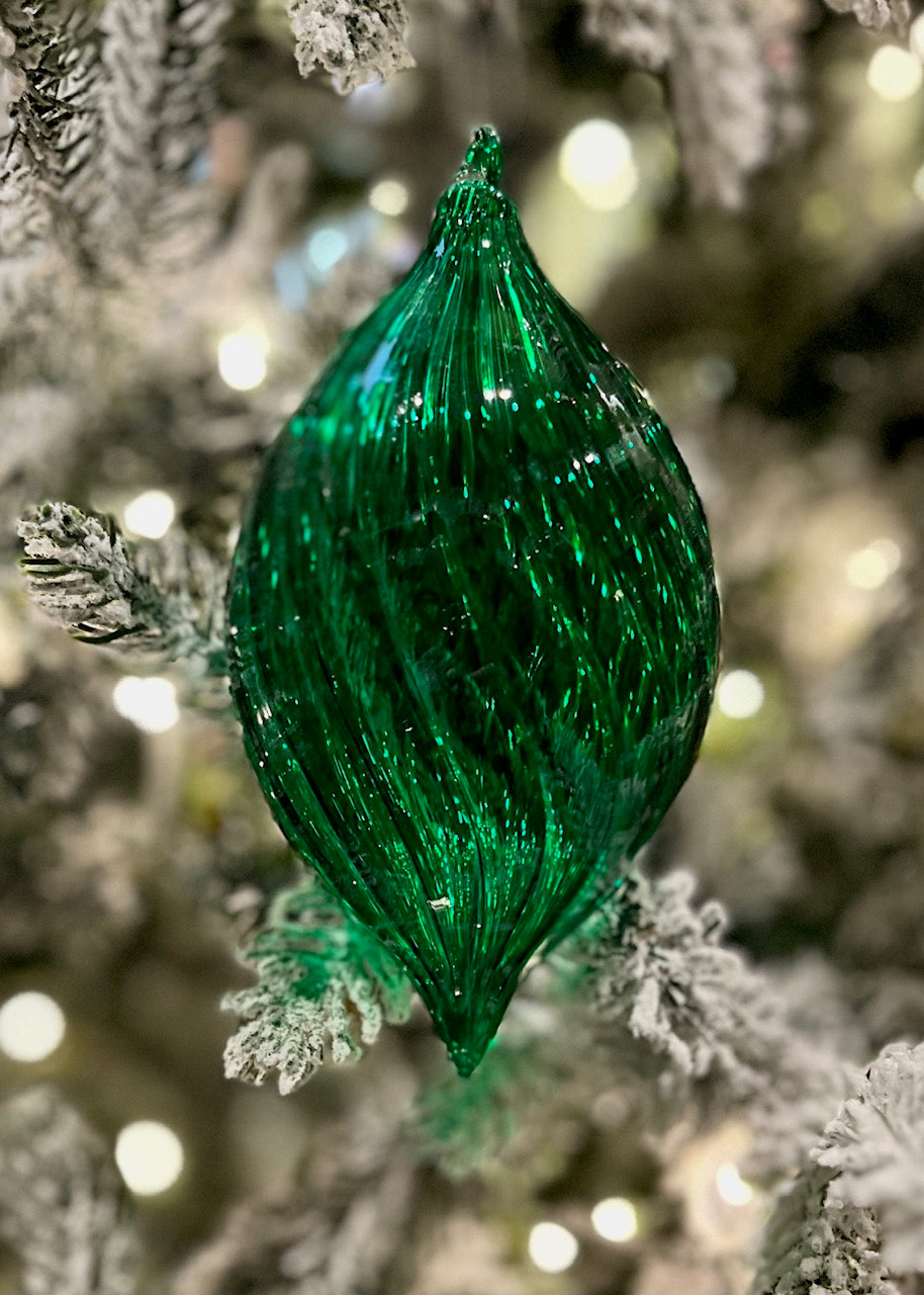 GREEN SWIRL TEARDROP GLASS ORNAMENT 4523104