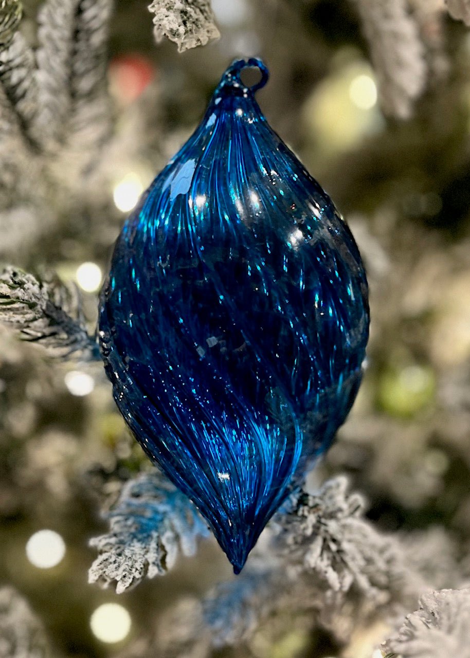 BLUE SWIRL TEARDROP GLASS ORNAMENT 4523104