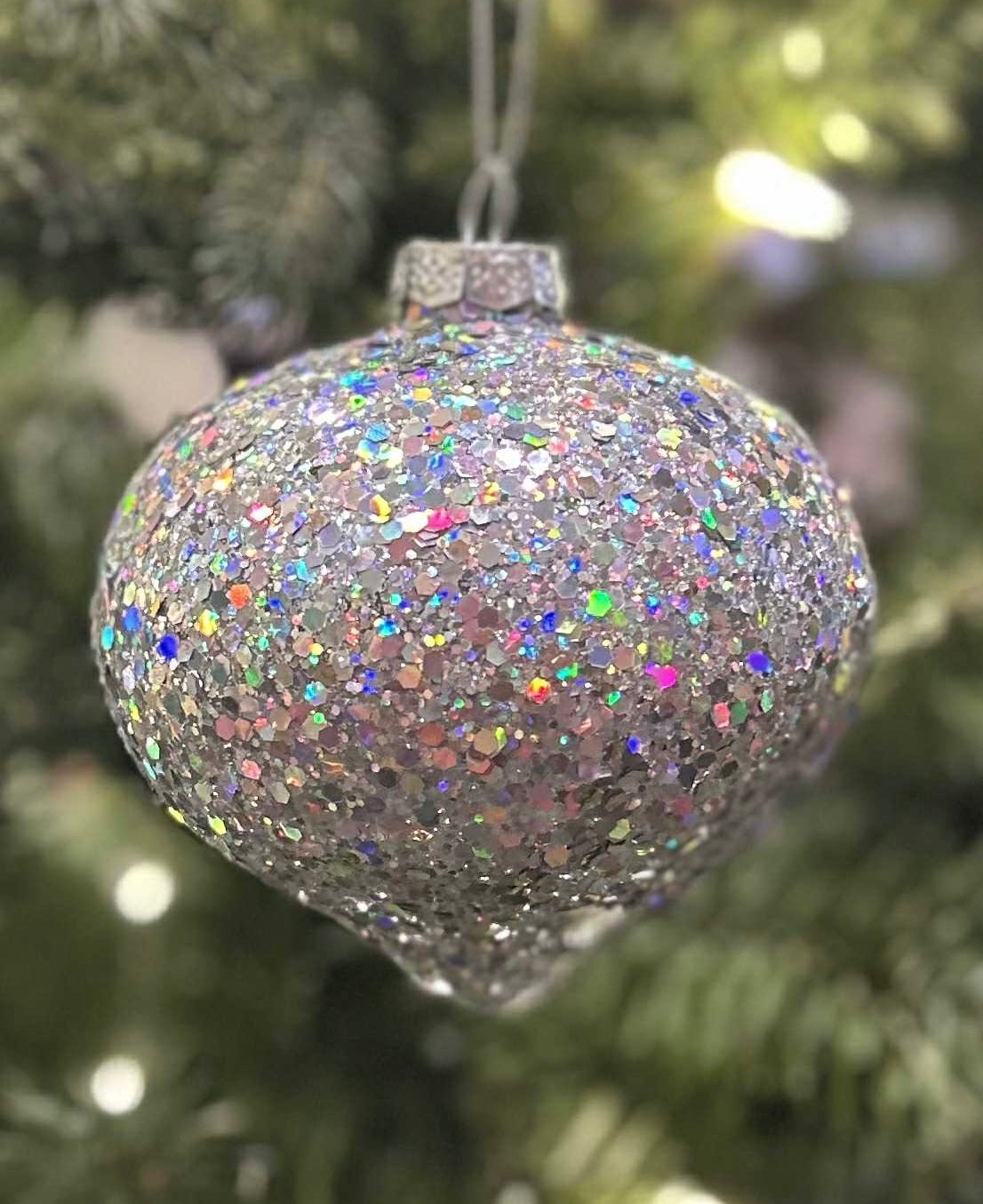 SILVER IRIDESCENT GLITTER ONION GLASS ORNAMENT 4523156