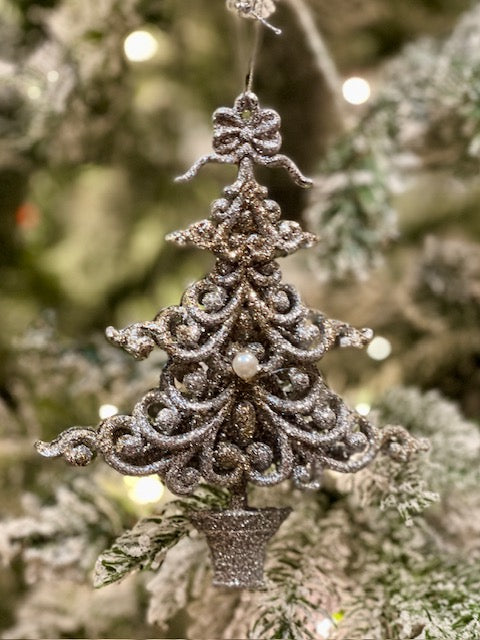 SILVER GLITTER TREE SHATTERPROOF ORNAMENT X417300