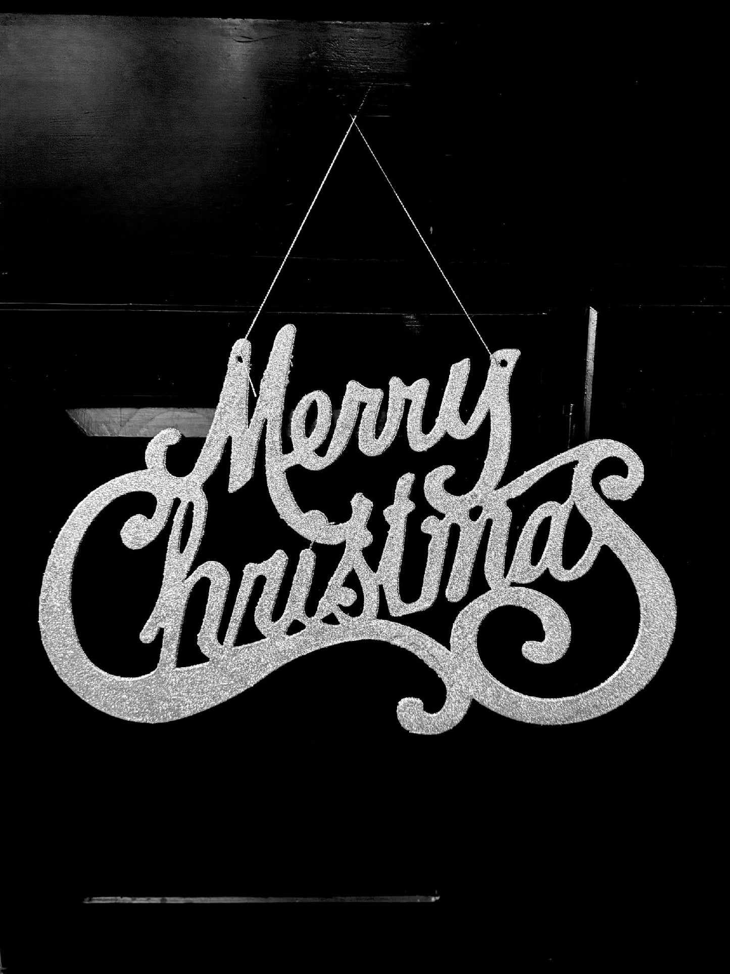 SILVER GLITTER MERRY CHRISTMAS HANGING SIGN X416167