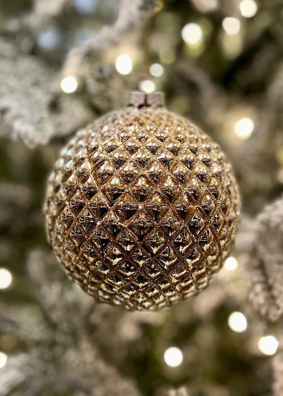 QUILTED COPPER ROUND GLASS ORNAMENT X445365