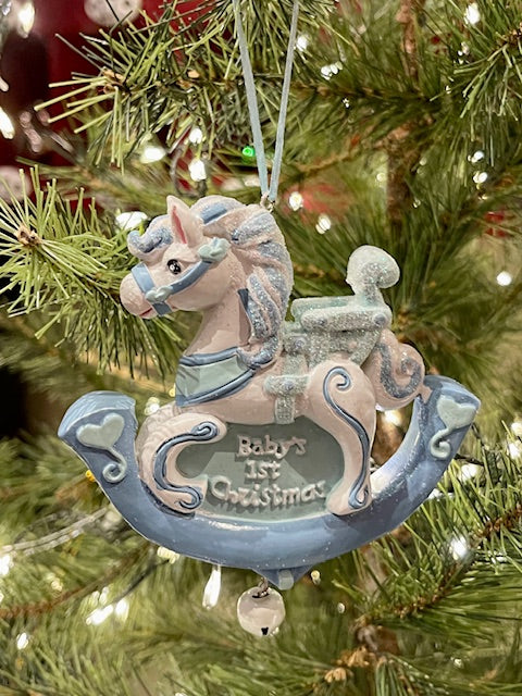 BABY'S FIRST CHRISTMAS BLUE ROCKING HORSE HANGING ORNAMENT H5926