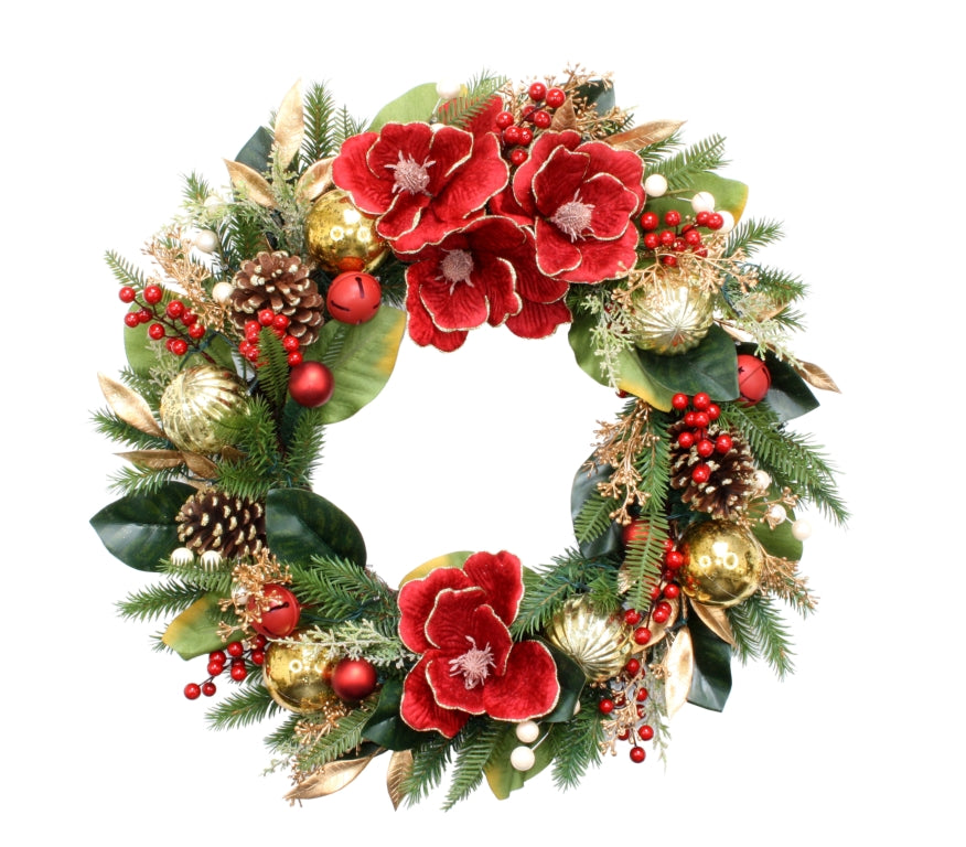 CRIMSON RED MAGNOLIA WREATH XA013A