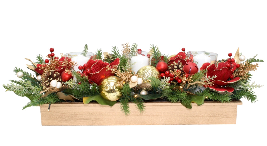 CRIMSON RED & GOLD 3 LED CANDLE HOLDER XA013C