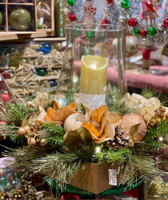 CHAMPAGNE AND GOLD GLITTER MAGNOLIA LARGE GLASS CANDLE HOLDER XA014D