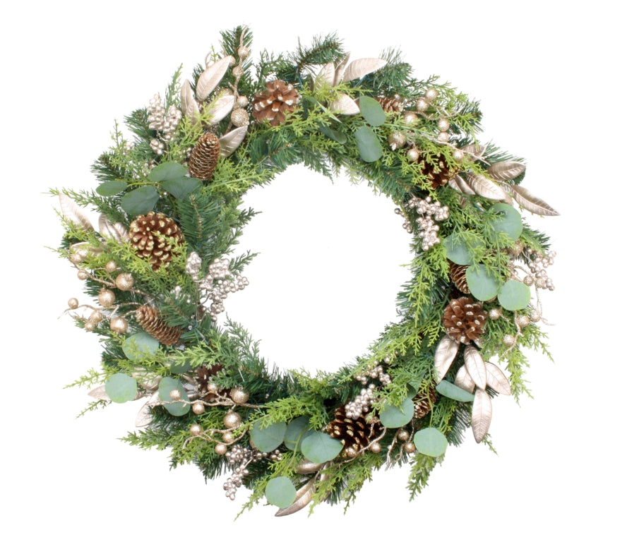 WOODLAND WREATH WITH CHAMPAGNE LEAF AND PINECONES XA018BA