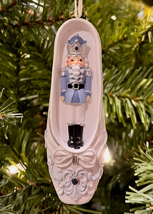 WHITE & BLUE NUTCRACKER BALLET SLIPPER ORNAMENT SEM410